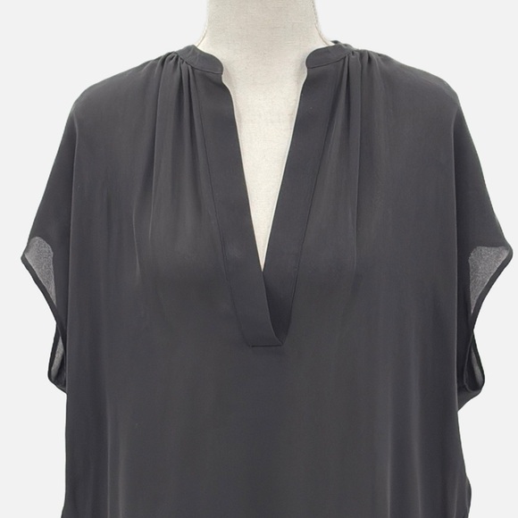 Vince 100% Silk Cap Sleeve Split Neck Sheer Tunic Length Blouse in Black - Small - Picture 4 of 8